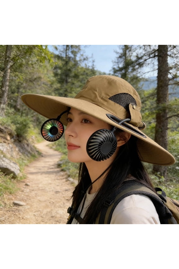 Summer Fishing Hat, Solar USB Powered Fan Cap, UPF 50+ Sun Protection Wide Brim, Breathable Outdoor Sunshade Hat for Men Women, Hiking Gardening Beach Activities