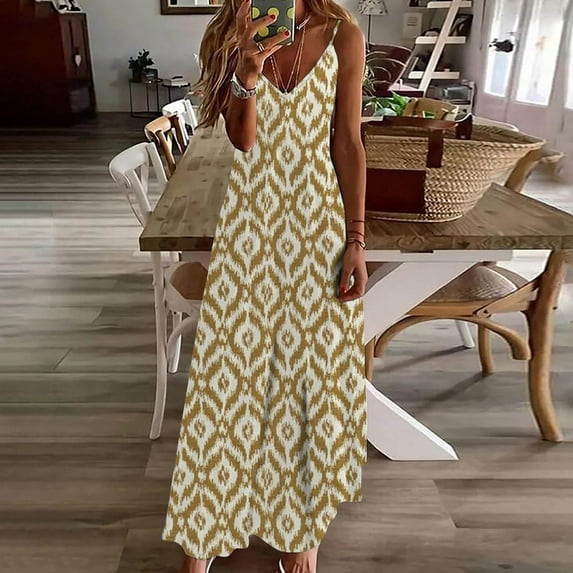 Cagogo Summer Maxi Long Cami Sundress for Women Under $10 Plus Size Sleeveless Spaghetti Strap V Neck Vacation Dresses Floral Swing Flowy Sexy Black Work Dresses