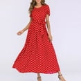 thumbnail image 1 of Cagogo Summer Spring Plus Size Empire Waist Maxi Long Dresses for Womens Short Sleeve Polka Dots Flowy Swing Aline Wedding Guest Dress Crewneck Belt Holiday Outfits Bridal Shower Dresses, 1 of 6