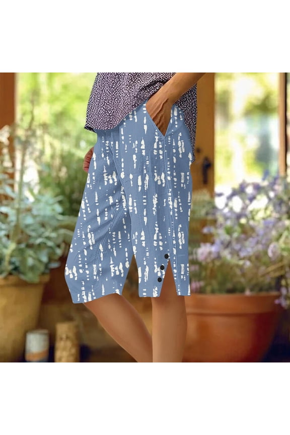 Tie Dye Capri Pants for Women Elastic Waist Flowy Casual Boho Vacation Plus Size Cropped Pants Loose Shorts Summer Beach Travel Trousers, Blue XL