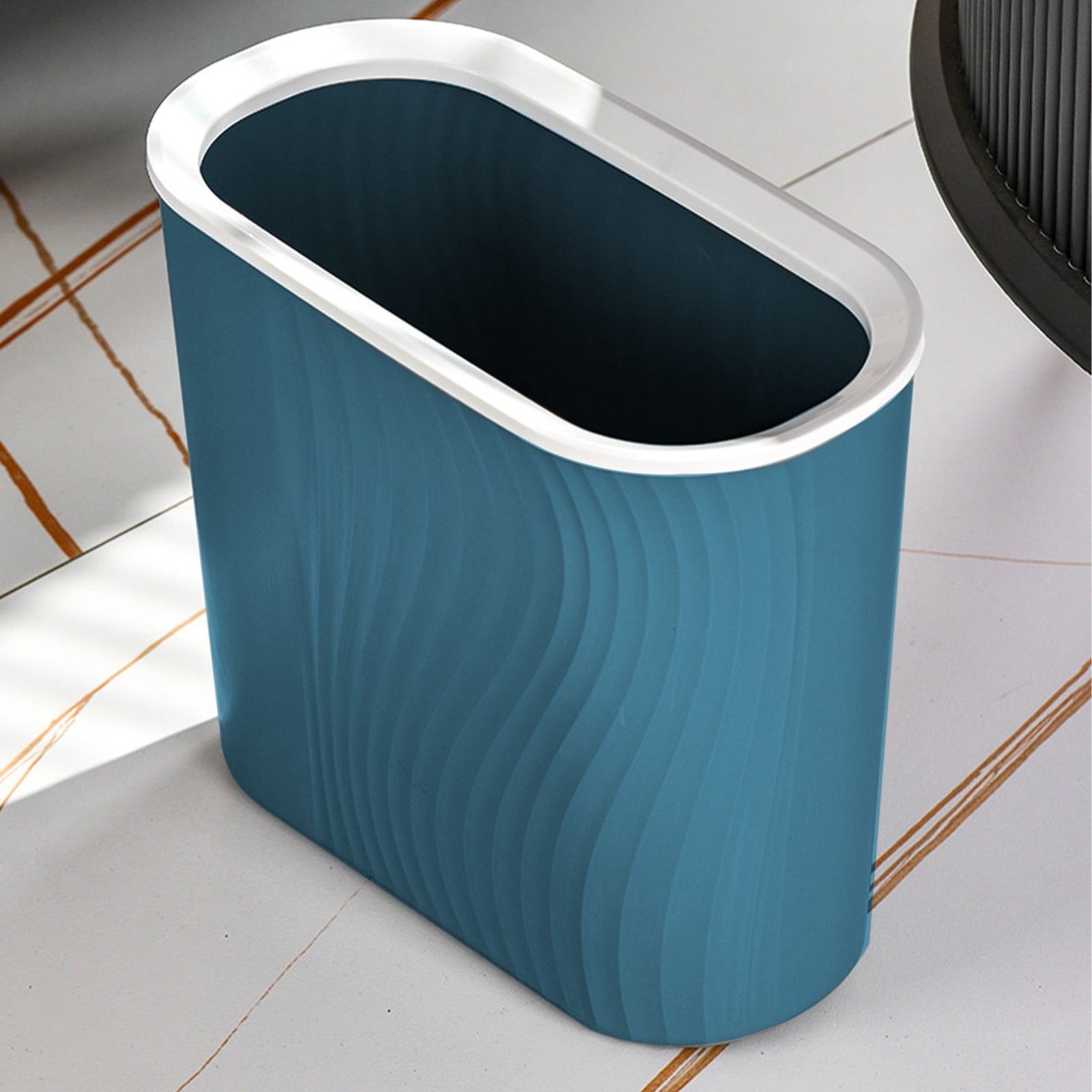 Cagogo Wastebasket, Plastic Trash Can, Striped Seamless Design for Home Kitchen Bathroom, Blue Gray White Small Garbage Bin for Office Garage Dorm