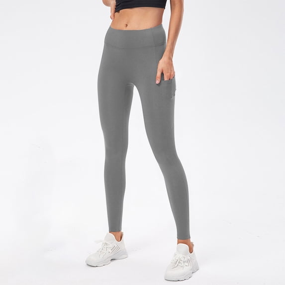 Cagogo Women Active High Waisted Leggings with Pockets Solid Slim Fit Workout Yoga Running Lounge Pants Sporty Long Tights for Gym Fitness, Gray 2XL