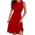 thumbnail image 1 of Cagogo Women Beach Dresses Summer Spring Under $5 Casual Ruched Waist Sleeveless Flowy A Line High Low Midi Swing Dress Elegant Black Western Dress, 1 of 6