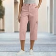 thumbnail image 1 of Cagogo Women Capri Pants High Waisted Cropped Pants with Pockets Casual Basic Vacation Regular Fit Flowy Beach Lounge Trousers Summer Clothes, Pink XL, 1 of 7