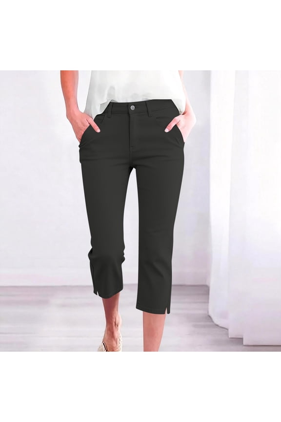 Women Capri Pants Wide Leg Summer Casual Loose High Waisted Cropped Palazzo Pants Flowy Beach Work Lounge Trousers with Pockets Fashion Clothes, Dark Gray M