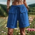 thumbnail image 1 of Cagogo Women Cargo Elastic Waist Bermuda Pants with Pockets Casual Loose Fit Vacation Beach Shorts Summer Travel Utility Trousers Relaxed Outdoor Wear, Blue M, 1 of 6