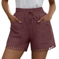 thumbnail image 1 of Cagogo Women Casual Elastic Waist Shorts with Pockets Loose Fit Summer Beach Work Lounge Cotton Short Pants Flowy Travel Clothes, Wine 2XL, 1 of 8