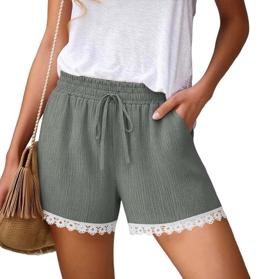 Cagogo Women Casual Loose Shorts with Pockets Elastic Waist Solid Summer Party Shorts for Women High Waisted Lounge Beach Travel Shorts Comfortable Everyday Pants, Gray S