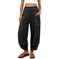 thumbnail image 1 of Cagogo Women Cotton Linen Wide Leg Harem Pants for Summer Casual Elastic Waist with Pockets Solid Loose Ankle Crop Palazzo Trousers Beach Vacation Lounge, Black 2XL, 1 of 8