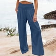 thumbnail image 1 of Cagogo Women Cotton Linen Wide Leg Pants High Waisted Flowy Casual Long Palazzo Trousers for Beach Summer Lounge with Pockets Fashion Beachwear Clothes, Navy 2XL, 1 of 5