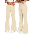 thumbnail image 1 of Cagogo Women Flare Pants Elastic Waist Flowy Casual Long Trousers for Women High Waisted Palazzo Pants with Pockets Beach Summer Lounge Wear, Beige S, 1 of 7