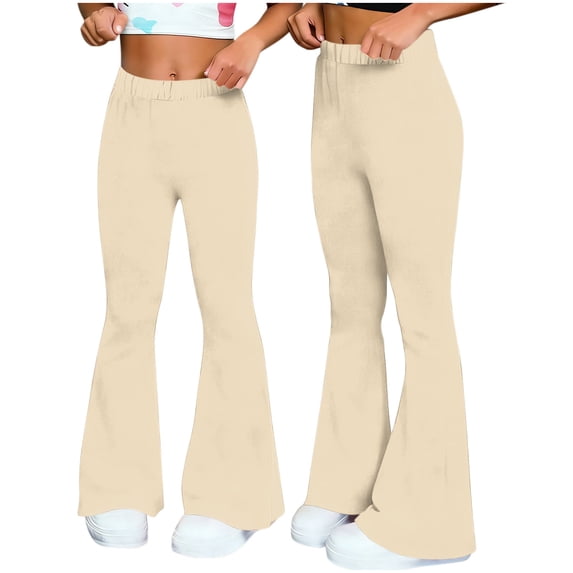 Cagogo Women Flare Pants Elastic Waist Flowy Casual Long Trousers for Women High Waisted Palazzo Pants with Pockets Beach Summer Lounge Wear, Beige S