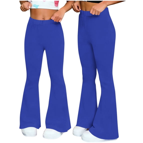 Cagogo Women Flare Pants Elastic Waist Flowy Casual Long Trousers for Women High Waisted Palazzo Pants with Pockets Beach Summer Lounge Wear, Blue S
