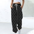 thumbnail image 1 of Cagogo Women Harem Elastic Waist Trousers with Pockets Polka Dot Casual Loose Long Pants Travel Beach Summer Lounge Palazzo, Black S, 1 of 5