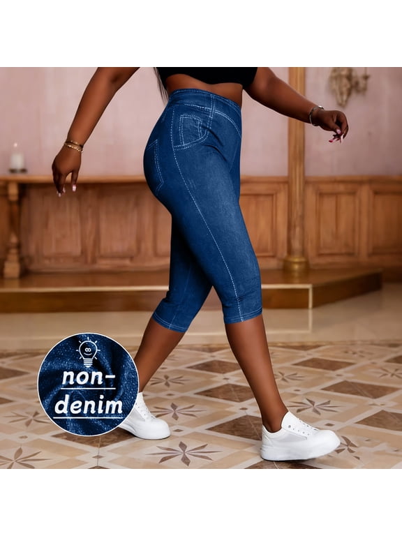 Women High Waisted Capri Pants Summer Casual Stretch Solid Lounge Pants Flowy Streetwear Cropped Palazzo Trousers with Pockets Vacation Beach Work Clothes, Blue M
