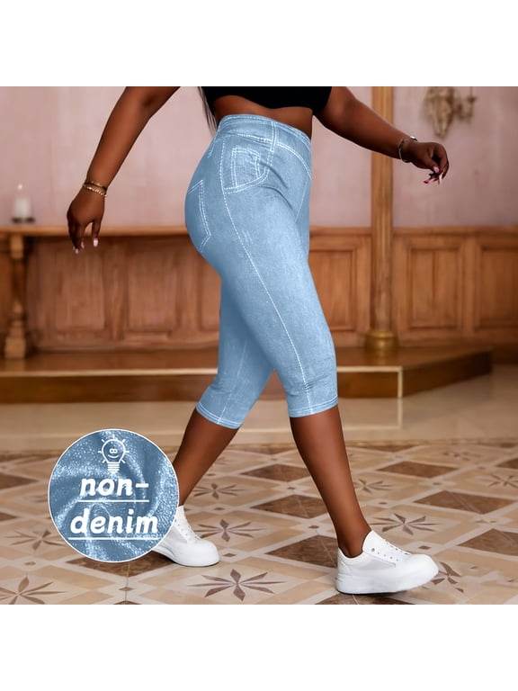Women High Waisted Capri Pants Summer Casual Stretch Solid Lounge Pants Flowy Streetwear Cropped Palazzo Trousers with Pockets Vacation Beach Work Clothes, Light Blue XL