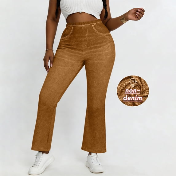 Cagogo Women High Waisted Flare Jeans Stretch Casual Long Pants for Travel Lounge Work Denim Trousers Fashion Beachwear Clothes, Yellow S