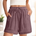 thumbnail image 1 of Cagogo Women Linen Cotton Shorts Elastic High Waist Flowy Casual Solid Boho Beach Vacation Loose Shorts with Pockets Summer Travel Lounge Trousers, Purple L, 1 of 6