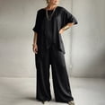 thumbnail image 1 of Cagogo Women Plus Size 2 Piece Outfits Round Neck Short Sleeve Tee Wide Leg Pants Set Casual Summer Lounge Suits Loose Matching Sets for Travel Cruise, Black XL, 1 of 6