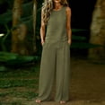 thumbnail image 1 of Cagogo Women Plus Size 2 Piece Outfits Round Neck Sleeveless Tank Top Wide Leg Pants Casual Summer Beach Set Loose Matching Lounge Tracksuits Cruise Travel Clothes, Green 3XL, 1 of 7