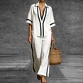 thumbnail image 1 of Cagogo Women Plus Size 2 Piece Outfits V Neck Short Sleeve Shirt Wide Leg Pants Set Casual Summer Vacation Travel Clothes Loose Boho Matching Lounge Sets, White 2XL, 1 of 9