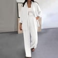 thumbnail image 1 of Cagogo Women Plus Size 2 Piece Set Casual Long Sleeve Shirt Wide Leg Pants Solid Business Travel Outfits Loose Collared Tops Comfy Matching Lounge Work Attire, White 4XL, 1 of 9