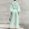 thumbnail image 1 of Cagogo Women Plus Size 2 Piece Set High Neck Puff Sleeve Top Pants Suit Solid Boho Casual Summer Travel Outfits Loose Fit Lounge Sets Tracksuits, Green S, 1 of 6