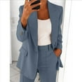 thumbnail image 1 of Cagogo Women Plus Size 2 Piece Set Open Front Long Sleeve Blazer Elastic Waisted Pants Casual Business Office Lounge Outfits Solid Matching Travel Clothes, Light Blue 3XL, 1 of 5