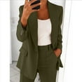 thumbnail image 1 of Cagogo Women Plus Size 2 Piece Set Open Front Long Sleeve Blazer Elastic Waisted Pants Casual Business Office Lounge Outfits Solid Matching Travel Clothes, Army Green S, 1 of 5