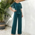 thumbnail image 1 of Cagogo Women Plus Size 2 Piece Set Round Neck Short Sleeve Tops Wide Leg Pants Solid Basic Casual Elegant Lounge Outfits Summer Matching Tracksuits Travel Airport Clothes, Blue XL, 1 of 6