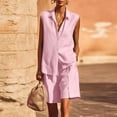 thumbnail image 1 of Cagogo Women Plus Size 2 Piece Set Sleeveless Collared Shirt Casual Boho Beach Outfits Loose Shorts Matching Lounge Sets Summer Cruise Tracksuits Travel Airport Clothes, Pink 3XL, 1 of 7