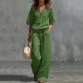 thumbnail image 1 of Cagogo Women Plus Size 2 Piece Set V Neck Short Sleeve Top Wide Leg Pants Casual Summer Boho Vacation Outfits Loose Matching Lounge Sets Tracksuits Travel Cruise Clothes, Green 2XL, 1 of 7
