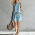 thumbnail image 1 of Cagogo Women Plus Size 2 Piece Shorts Set Casual Summer Vacation Outfits Loose Sleeveless Round Neck Tops Shorts Matching Lounge Sets Boho Cruise Travel Clothes, Light Blue 3XL, 1 of 7