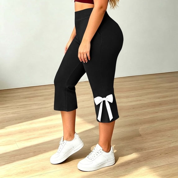 Cagogo Women Plus Size Capri Leggings High Waisted Yoga Capri Pants Solid Casual Active Capri Pants Regular Fit Workout Beach Cropped Lounge Trousers, Black 5XL