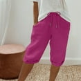 thumbnail image 1 of Cagogo Women Plus Size Capri Pants Drawstring Loose Solid Casual Loungewear Shorts Elastic Waist Cropped Pants Summer Beach Lounge Trousers Fashion Clothes, Hot Pink M, 1 of 7
