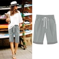 thumbnail image 1 of Cagogo Women Plus Size Capri Pants Elastic Waist Flowy Summer Casual High Waisted Cropped Trousers with Pockets Beach Work Lounge Shorts, Gray XL, 1 of 7