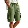 thumbnail image 1 of Cagogo Women Plus Size Cargo Elastic Waist Bermuda Pants with Pockets Casual Loose Fit Vacation Shorts Summer Travel Beachwear, Army Green L, 1 of 6