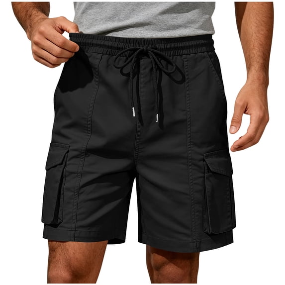 Cagogo Women Plus Size Cargo Shorts Drawstring Elastic Waisted Casual Loose Fit Solid Streetwear Active Shorts Summer Travel Hiking Beach Bottoms, Black 3XL