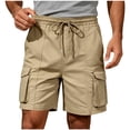 thumbnail image 1 of Cagogo Women Plus Size Cargo Shorts Drawstring Elastic Waisted Casual Loose Fit Solid Streetwear Active Shorts Summer Travel Hiking Beach Bottoms, Khaki 2XL, 1 of 6