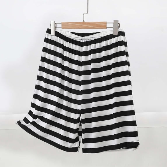 Cagogo Women Plus Size Elastic Waist Striped Flowy Casual Lounge Shorts Vacation Summer Beach Trousers, White 4XL
