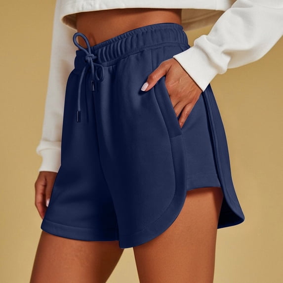 Cagogo Women Plus Size Flowy Elastic Waist Shorts Casual Loose Solid Lounge Shorts for Summer Beach Work Daily Wear, Navy 2XL