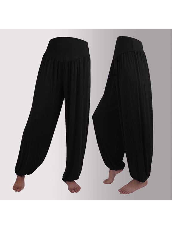 Women Plus Size Harem Pants Elastic Waist Flowy Casual Lounge Long Pants Solid Basic Loungewear Trousers for Home Work Beach, Black 3XL