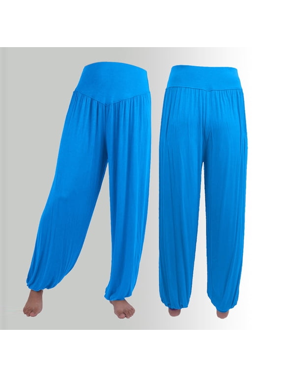 Women Plus Size Harem Pants Elastic Waist Flowy Casual Lounge Long Pants Solid Basic Loungewear Trousers for Home Work Beach, Sky Blue M