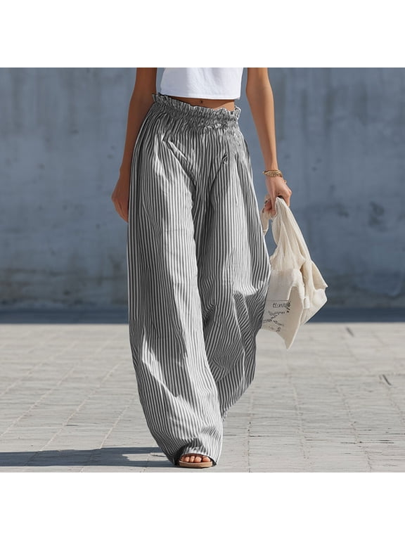 Women Plus Size Harem Pants Elastic Waist Flowy Striped Boho Vacation Lounge Wide Leg Cropped Palazzo Trousers Summer Travel Beach Casual, Black 2XL