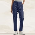 thumbnail image 1 of Cagogo Women Plus Size Straight Leg Trousers with Pockets Mid Rise Casual Everyday Ankle Pants Solid Regular Fit Work Lounge Pants, Navy 5XL, 1 of 7