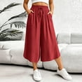 thumbnail image 1 of Cagogo Women Plus Size Wide Leg Capri Pants Elastic Waist Flowy Casual Loose Pockets Summer Lounge Cropped Beach Trousers Solid Fashion Clothes, Red XL, 1 of 9