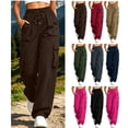 thumbnail image 1 of Cagogo Women Plus Size Wide Leg Cargo Pants Elastic Waist Casual Hiking Loose Long Pants with Pockets Outdoor Travel Trousers Summer Breathable Beach Work Clothes, Brown M, 1 of 9