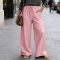 thumbnail image 1 of Cagogo Women Plus Size Wide Leg Elastic Waist Flowy Pants with Pockets Casual Loose Long Trousers for Workout Beach Lounge Summer, Pink M, 1 of 9