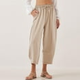 thumbnail image 1 of Cagogo Women Plus Size Wide Leg Elastic Waist Pants with Pockets Casual Solid Boho Ankle Trousers Beach Party Work Lounge Palazzo, Khaki XL, 1 of 7