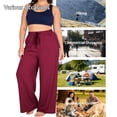 thumbnail image 1 of Cagogo Women Plus Size Wide Leg Elastic Waist Pants with Pockets Flowy Casual Loose Long Trousers Summer Beach Vacation Lounge Pants, Wine 5XL, 1 of 9